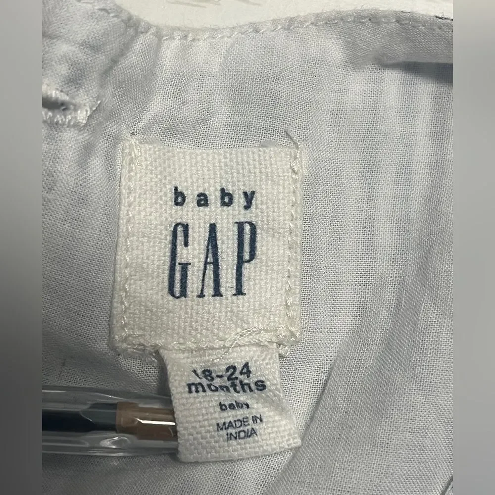 Baby GAP girl white blue stripe eyelet dress 18-24 months